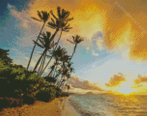 Hawaii Kahala Beach At Sunset Diamond Painting