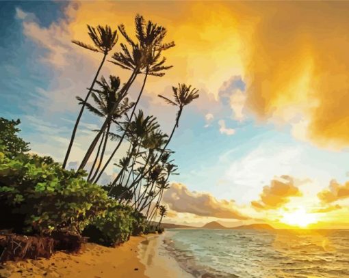 Hawaii Kahala Beach At Sunset Diamond Painting