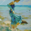 Lady In Blue At The Beach Art Diamond Painting