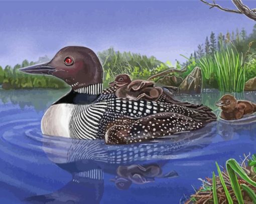 Loon With Babies Diamond Painting