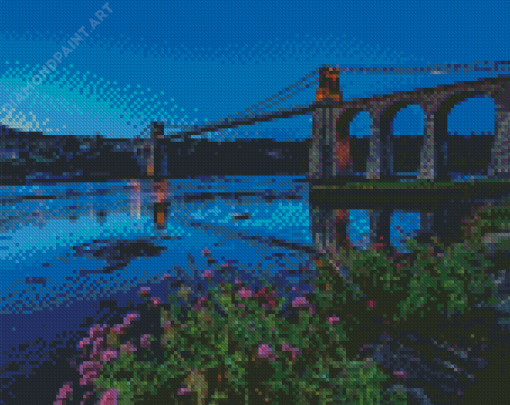 Menai Bridge Wales At Night Diamond Painting