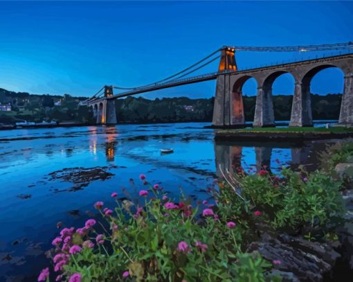 Menai Bridge Wales At Night Diamond Painting