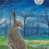 Moon Gazing Hare At Night Diamond Painting