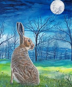 Moon Gazing Hare At Night Diamond Painting