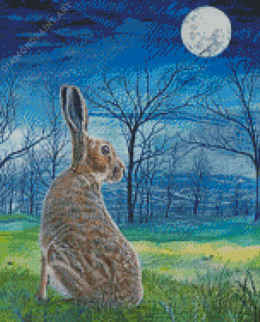 Moon Gazing Hare At Night Diamond Painting