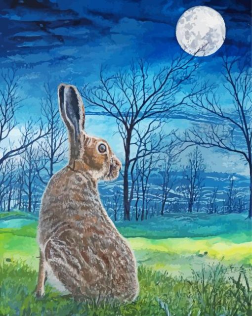 Moon Gazing Hare At Night Diamond Painting