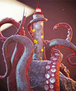 Octopus And Lighthouse Diamond Painting