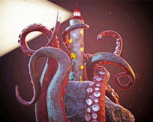 Octopus And Lighthouse Diamond Painting