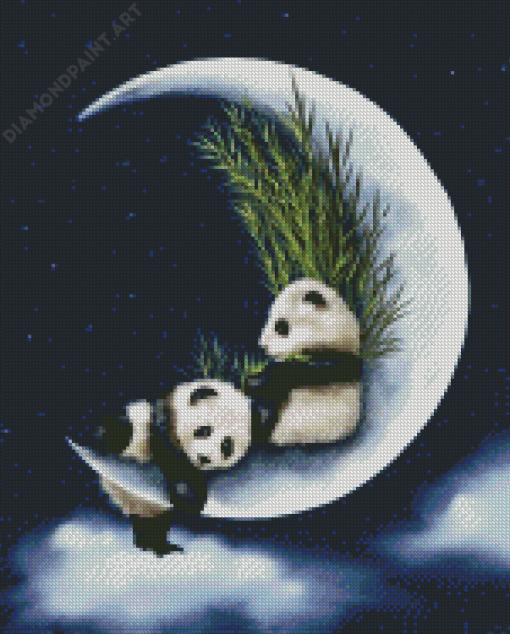 Panda Couple On Moon Diamond Painting