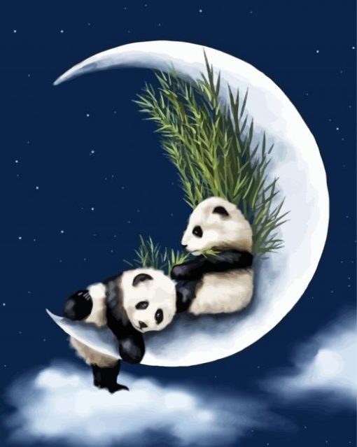 Panda Couple On Moon Diamond Painting