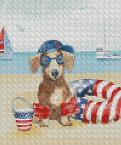 Patriotic Dachshund Dog Diamond Painting