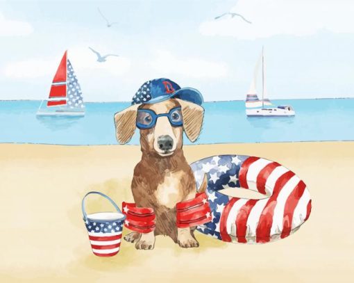 Patriotic Dachshund Dog Diamond Painting