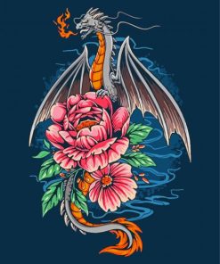 Pink Flower Dragon Diamond Painting