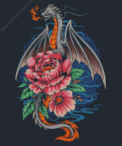 Pink Flower Dragon Diamond Painting