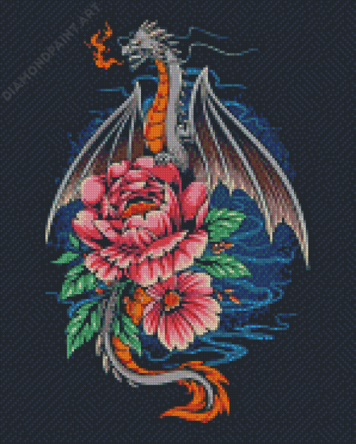 Pink Flower Dragon Diamond Painting