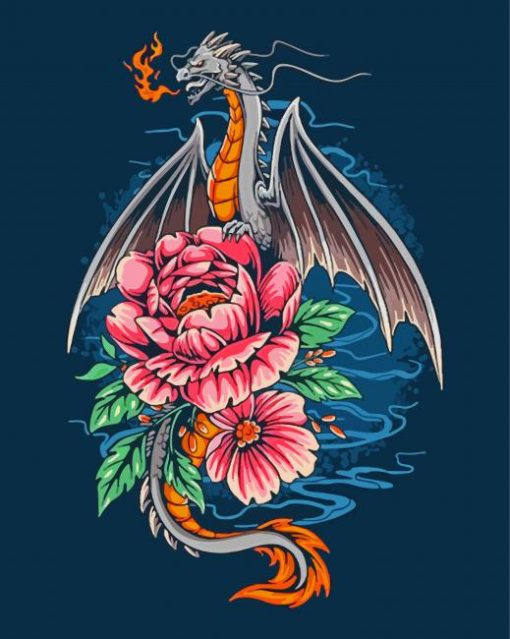 Pink Flower Dragon Diamond Painting