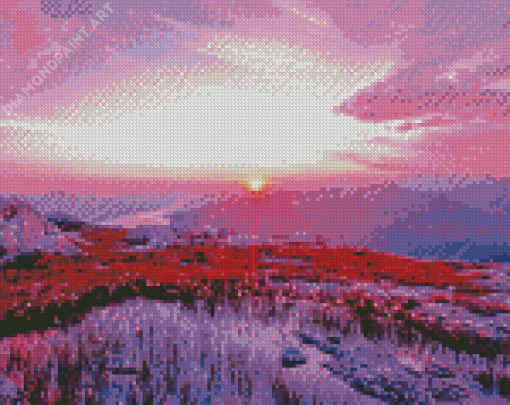 Purple Mountain At Sunset Diamond Painting