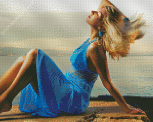 Seaside Blue Dress Woman Diamond Painting