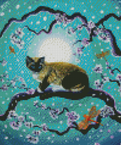 Siamese Snowshoe And Sakura Diamond Painting