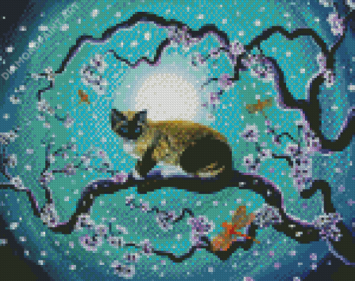 Siamese Snowshoe And Sakura Diamond Painting