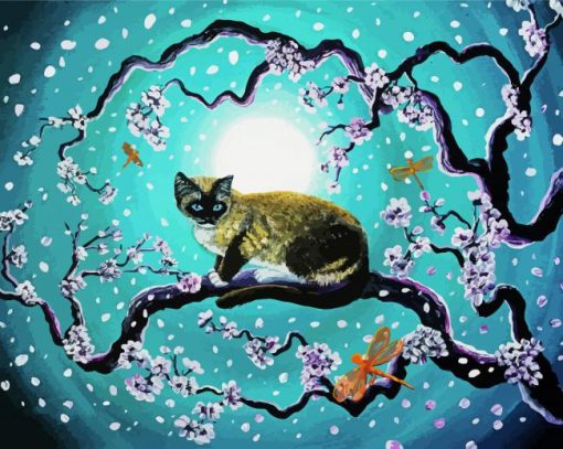 Siamese Snowshoe And Sakura Diamond Painting