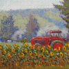 Tractor With Sunflowers Art Diamond Painting