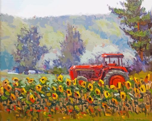 Tractor With Sunflowers Art Diamond Painting