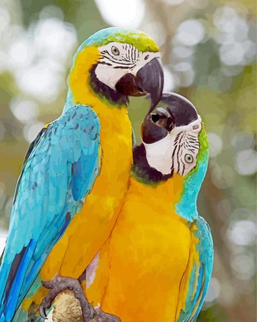 Two Parrots In Jungle Green With Blue Diamond Painting