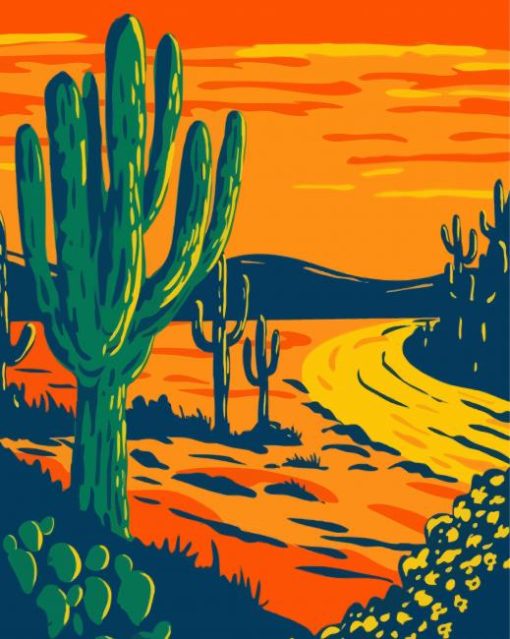 Aesthetic Sunset Saguaro National Park Diamond Painting