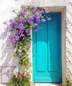 Blue Flower Door Diamond Painting