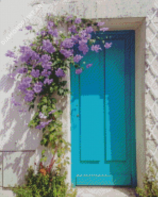 Blue Flower Door Diamond Painting