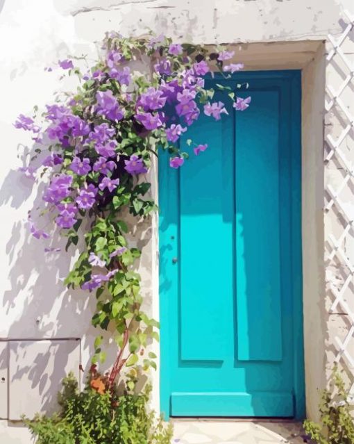 Blue Flower Door Diamond Painting