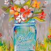 Flowers In Blue Mason Jar Art Diamond Painting