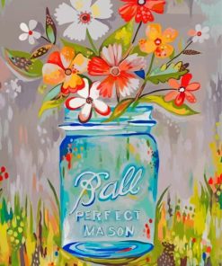 Flowers In Blue Mason Jar Art Diamond Painting