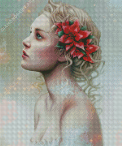 Gorgeous Girl With Poinsettia Flowers Diamond Painting