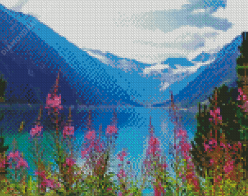 Lake And Flowers Diamond Painting