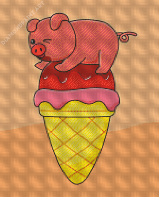 Pig Ice Cream Cone Diamond Painting