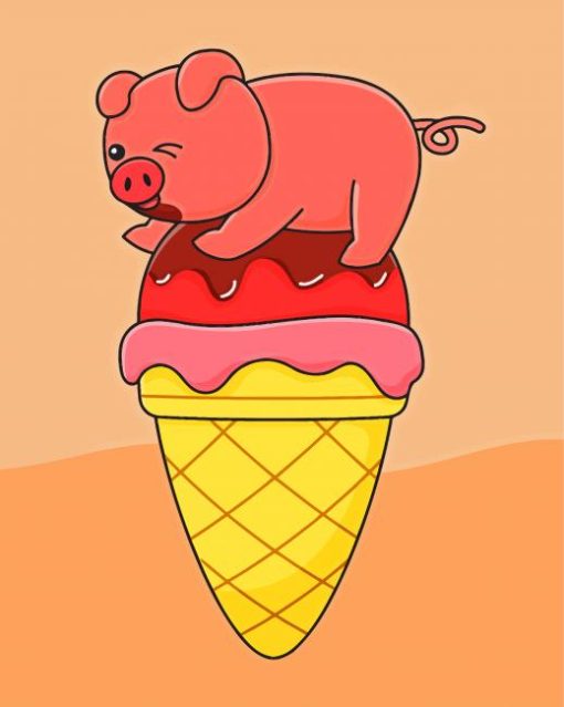 Pig Ice Cream Cone Diamond Painting