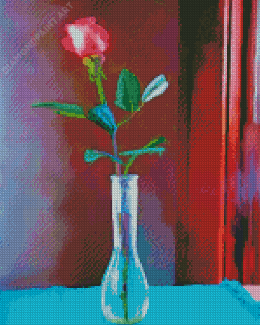 Pink Single Rose In Vase Art Diamond Painting