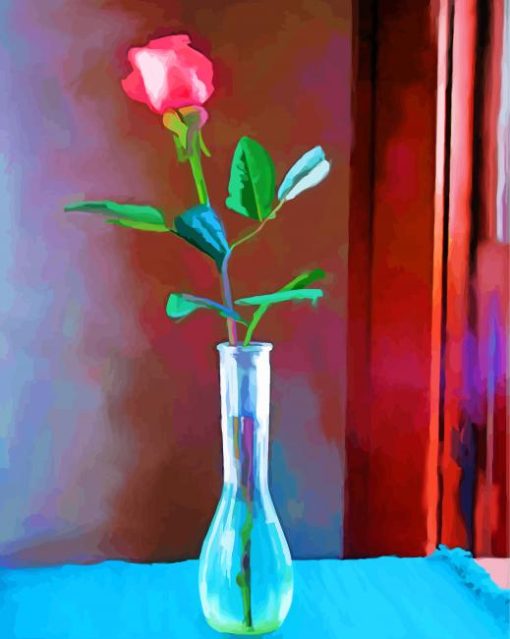 Pink Single Rose In Vase Art Diamond Painting