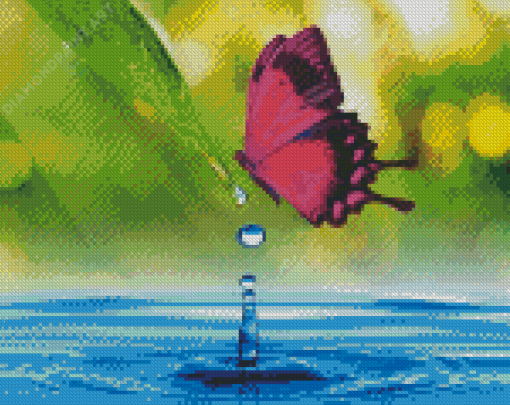 Purple Butterfly With Water Diamond Painting