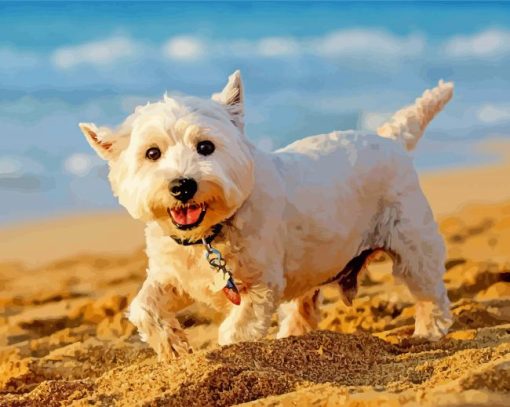 West Highland White Terrier Dog On The Beach Diamond Painting