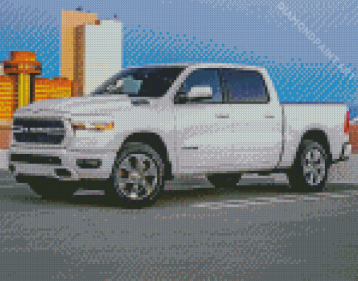 White Dodge Ram Truck Diamond Painting