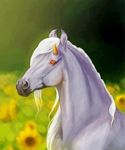 White Horse With Sunflowers Diamond Painting