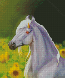 White Horse With Sunflowers Diamond Painting