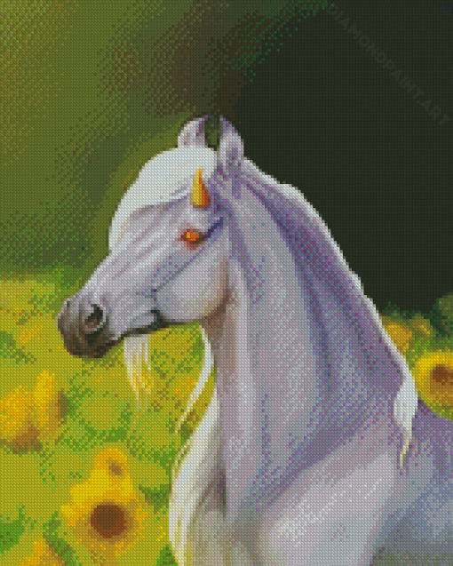 White Horse With Sunflowers Diamond Painting