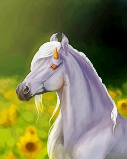 White Horse With Sunflowers Diamond Painting