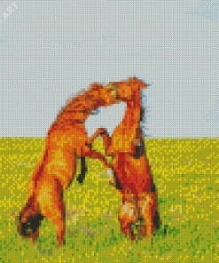 Wild Fighting Horses Diamond Painting