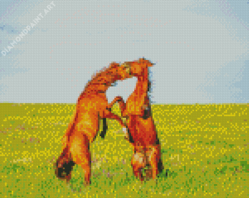 Wild Fighting Horses Diamond Painting