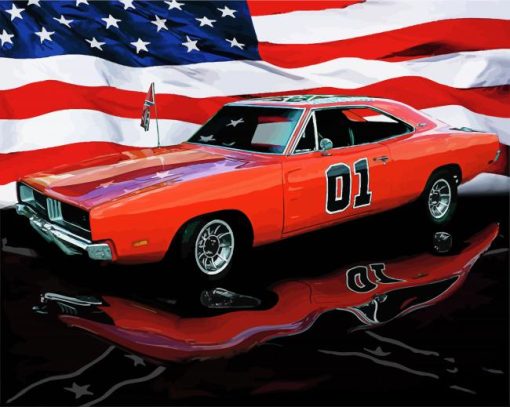 1969 General Lee And Flag Diamond Painting